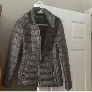 Michael Kors Leopard Cheetah Print Puffer Jacket Medium Zip Hood Removeable